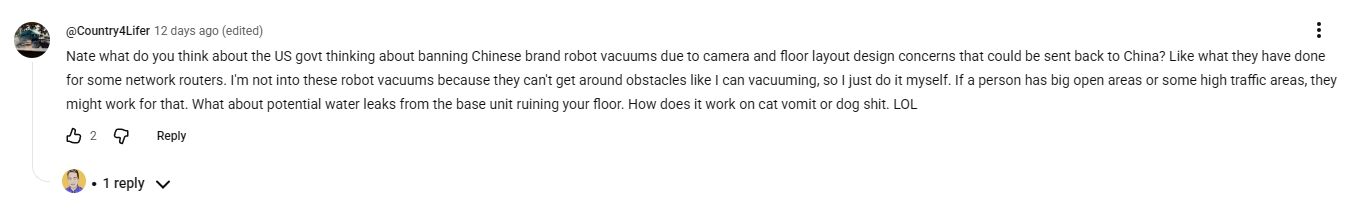 Audience comment asking about possible regulation of robot vacuums